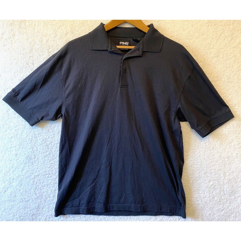 PING‎ Mens Size M Athletic Golf Shirt Black Striped  Collar Short Sleeves Cotton